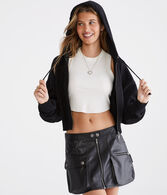Solid Cropped Full-Zip Hoodie
