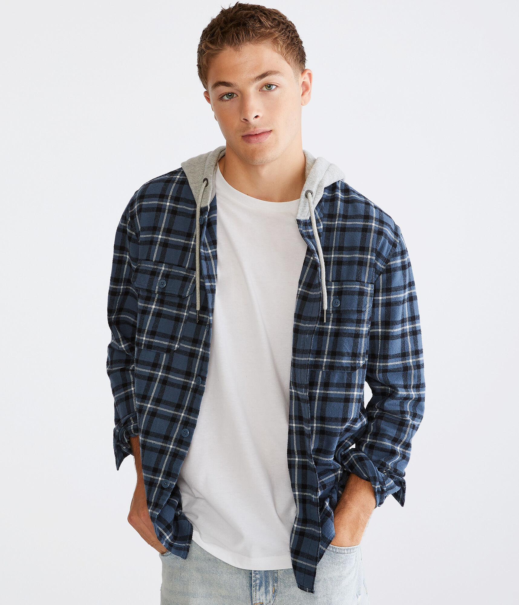 Long Sleeve Plaid Hooded Flannel Shirt