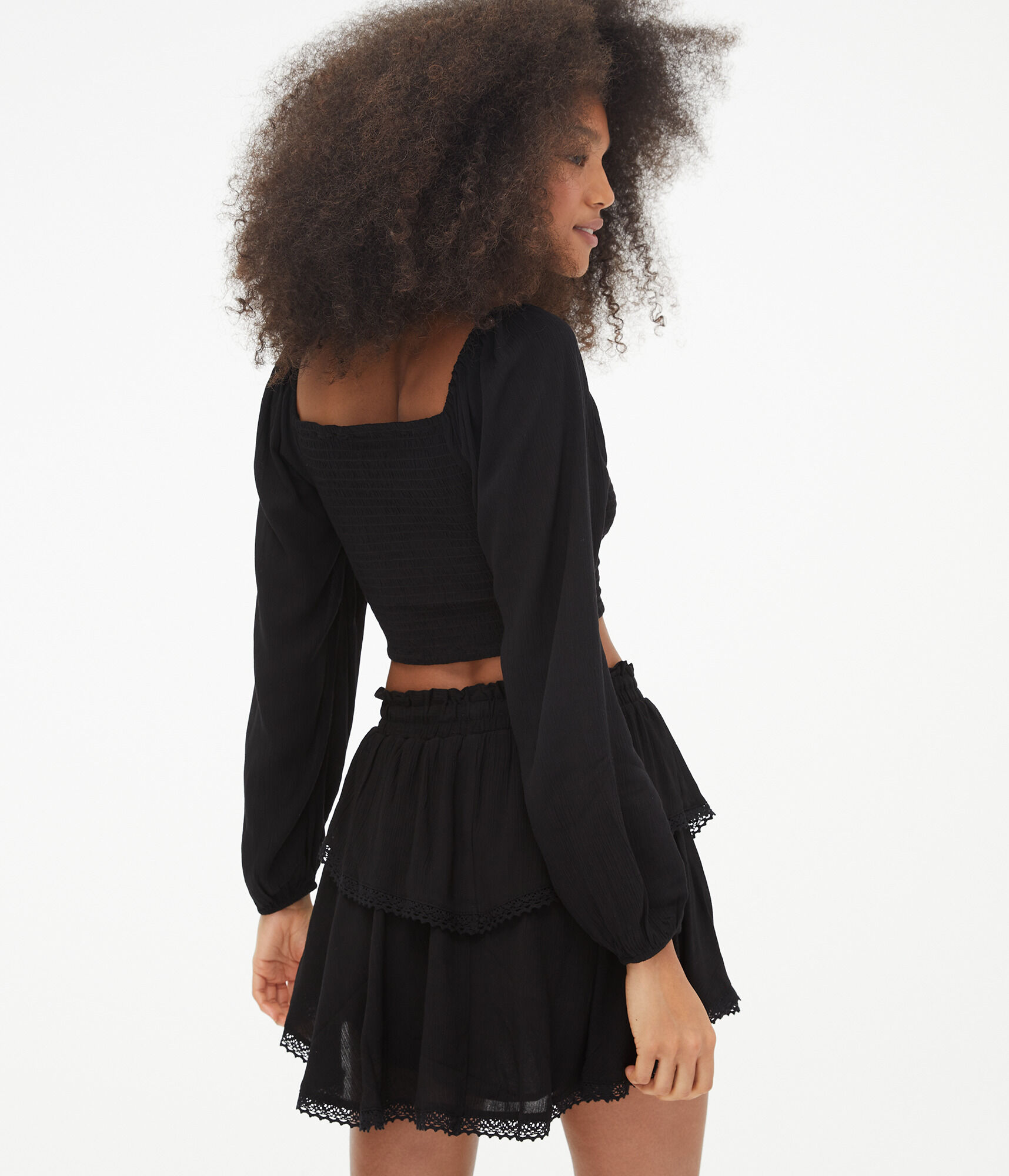 Long Sleeve Boho Cinch-Front Crop Top