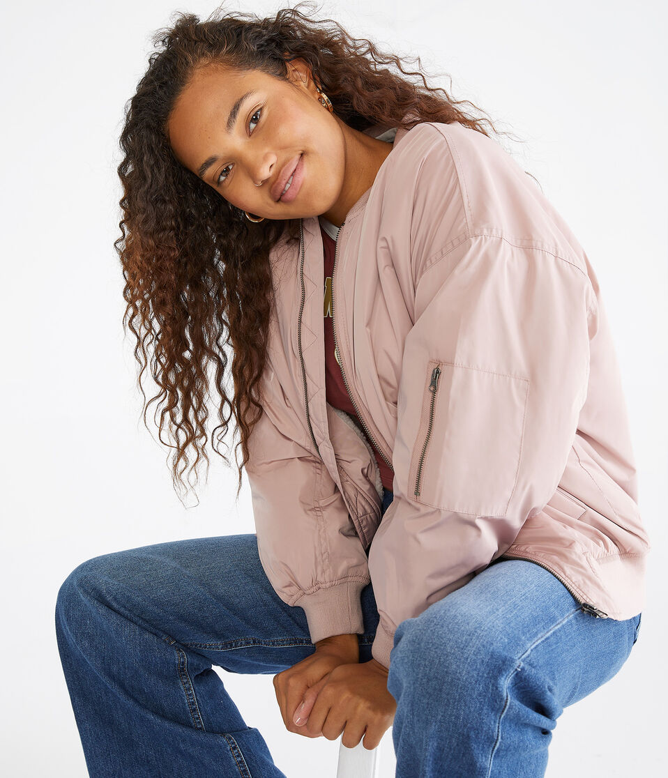 Oversized Sherpa-Lined Bomber Jacket