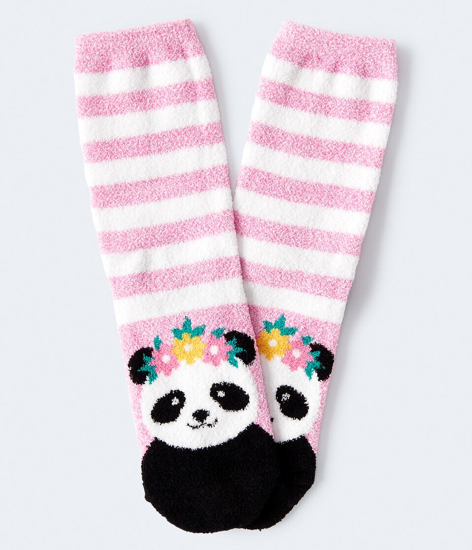 Panda Fuzzy Crew Socks
