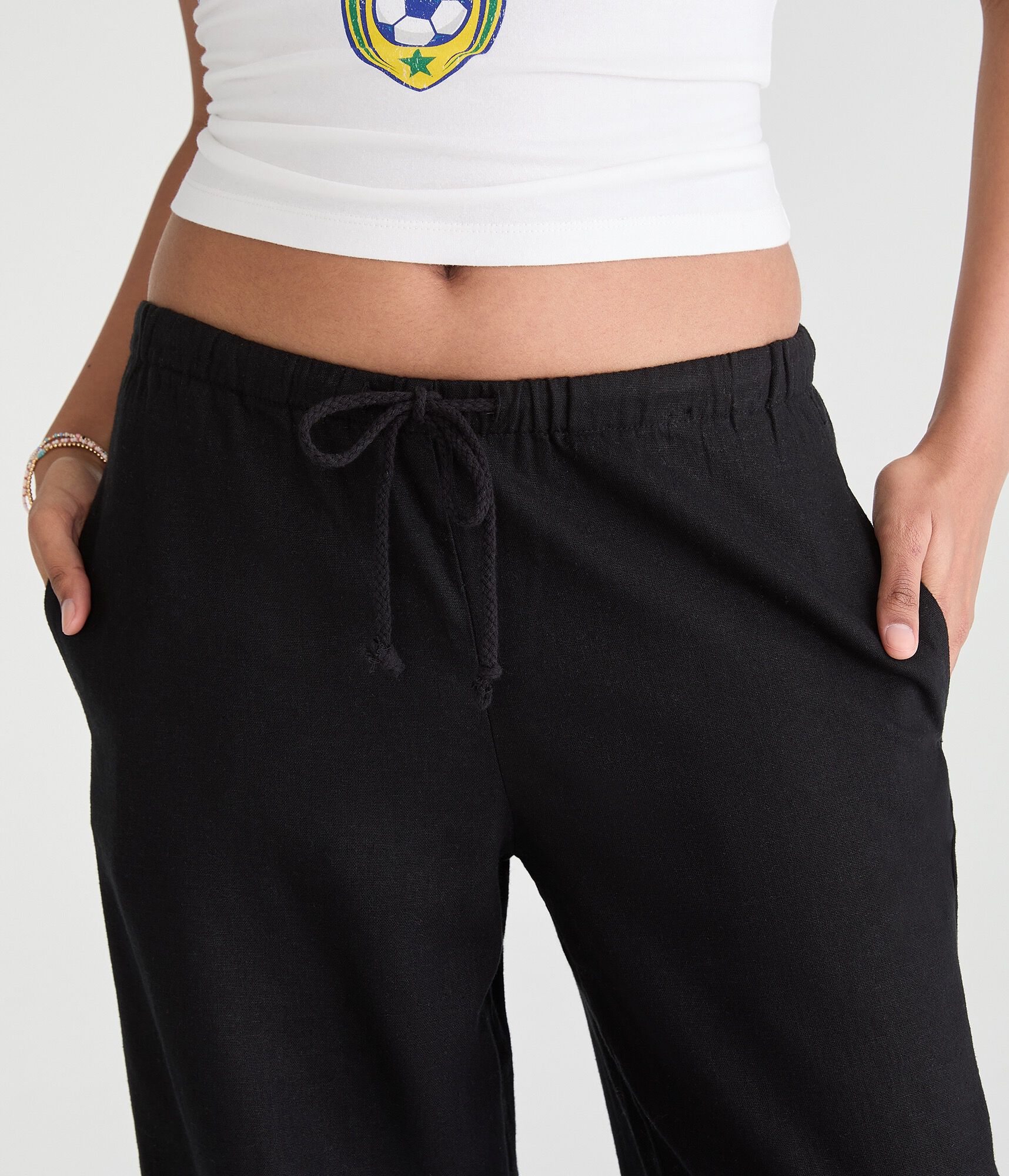 Low-Rise Drawstring Linen Pants