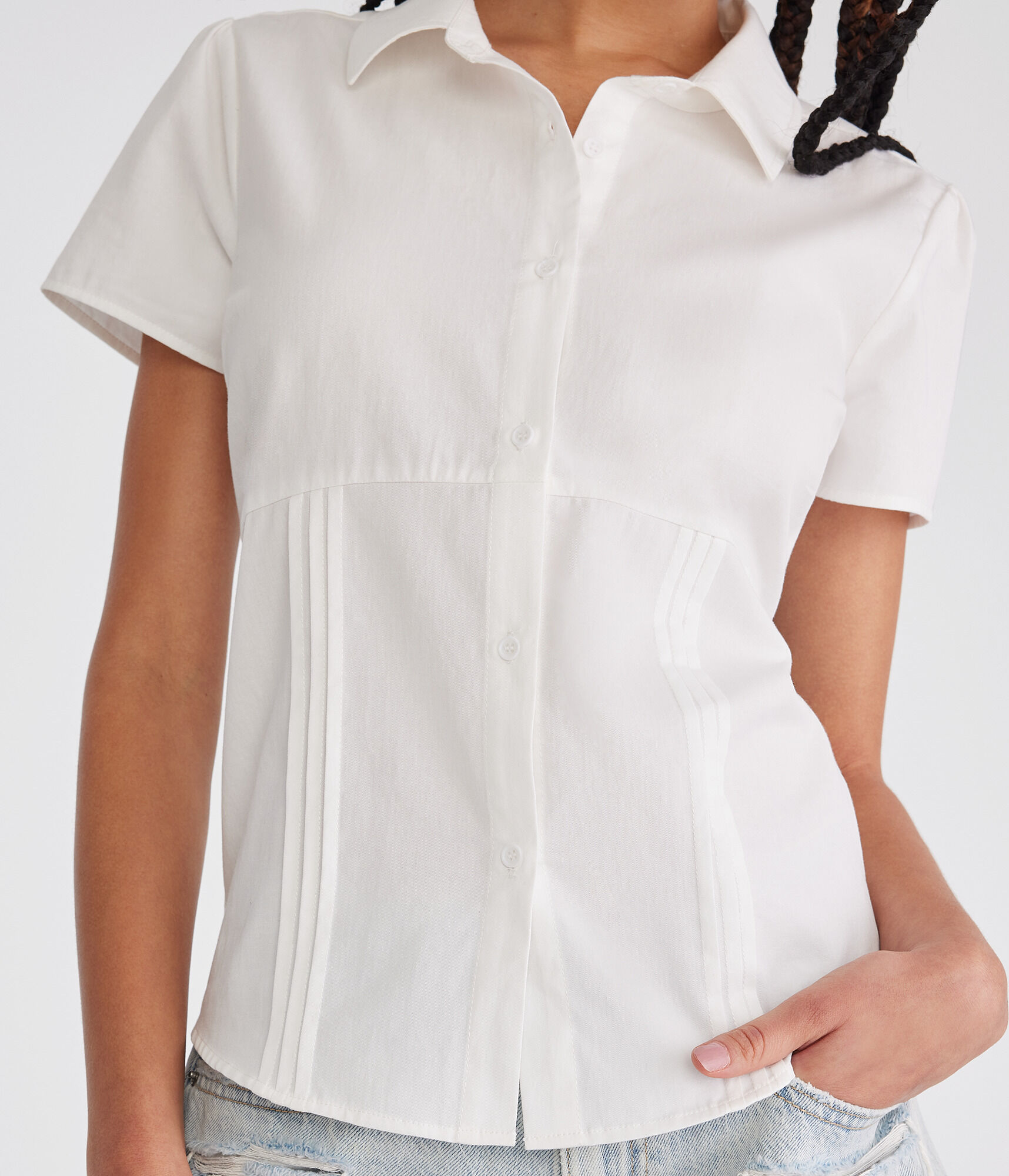 Short Sleeve Poplin Tie-Back Shirt