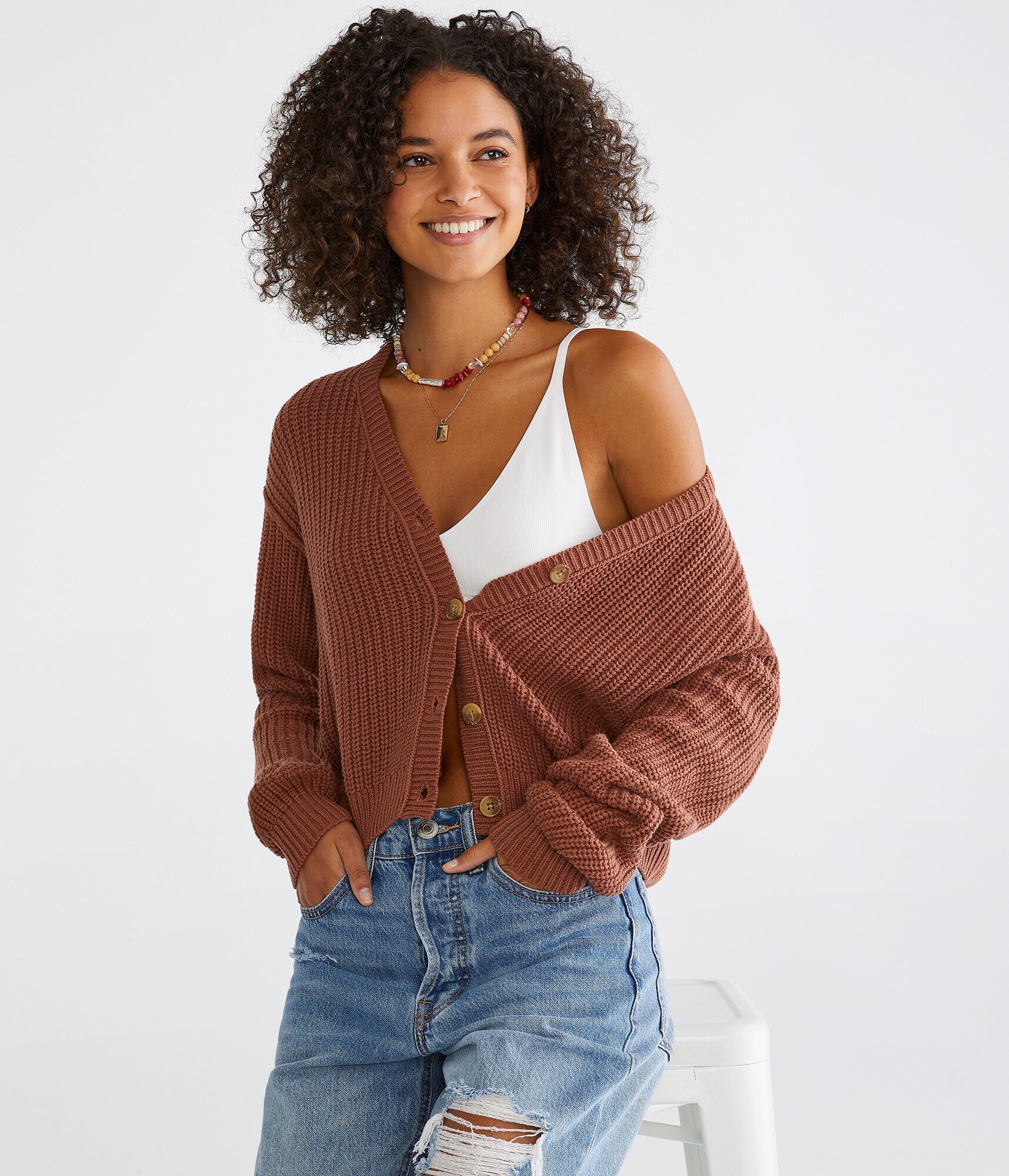 Long Sleeve Buttoned Shaker Cardigan