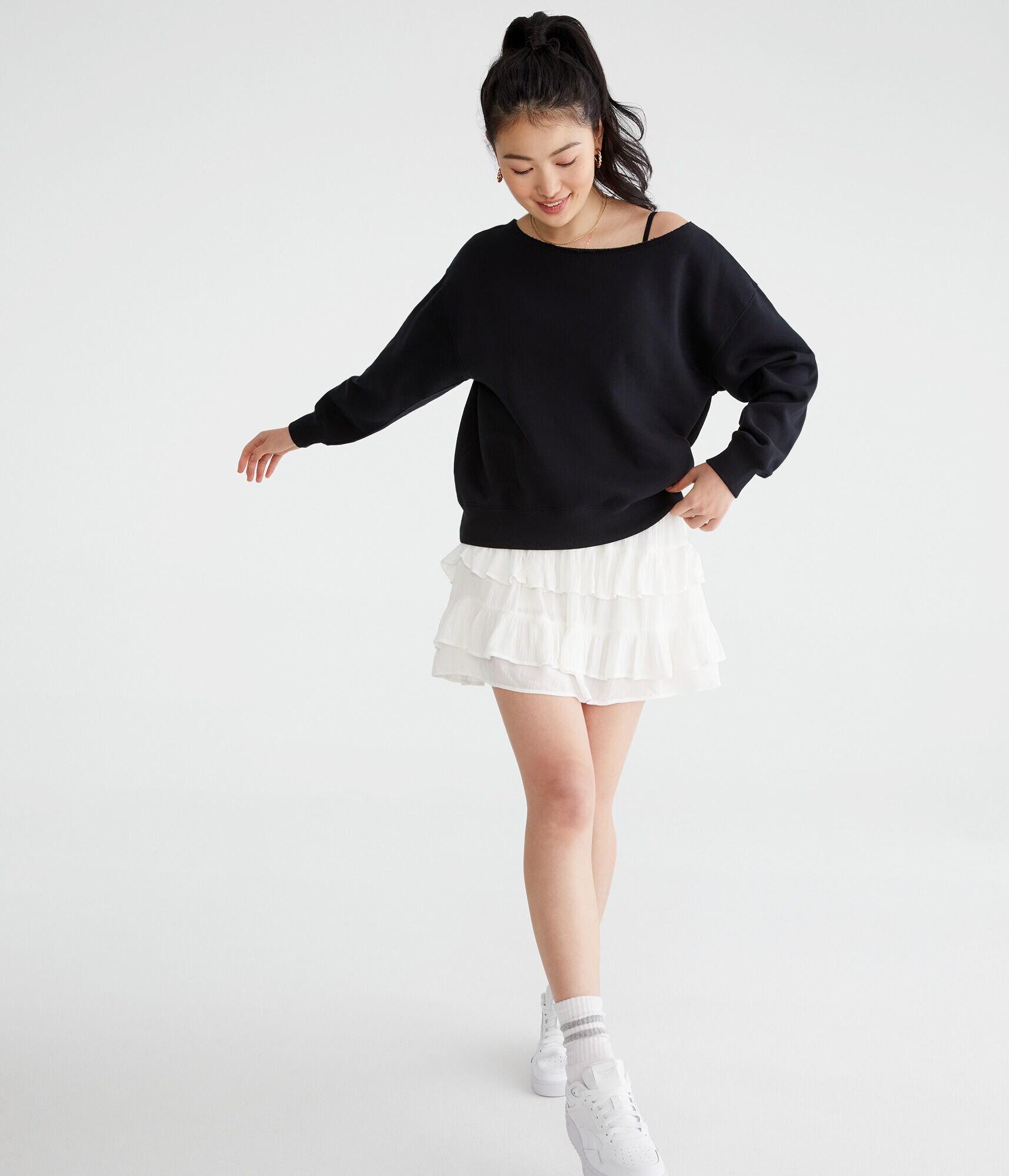 Solid Off-The-Shoulder Sweatshirt