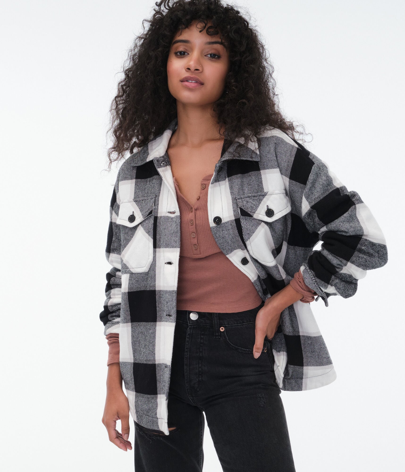 Plaid Flannel Buttoned Shirt Jacket