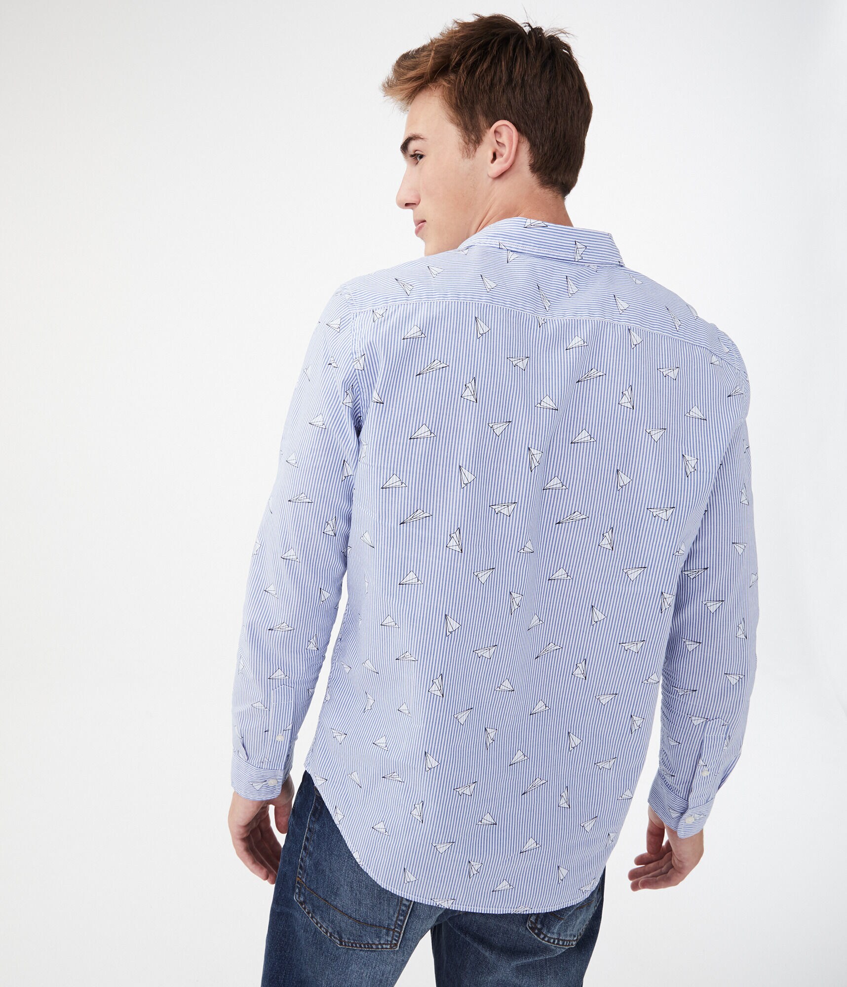 Long Sleeve Paper Plane Button-Down Shirt
