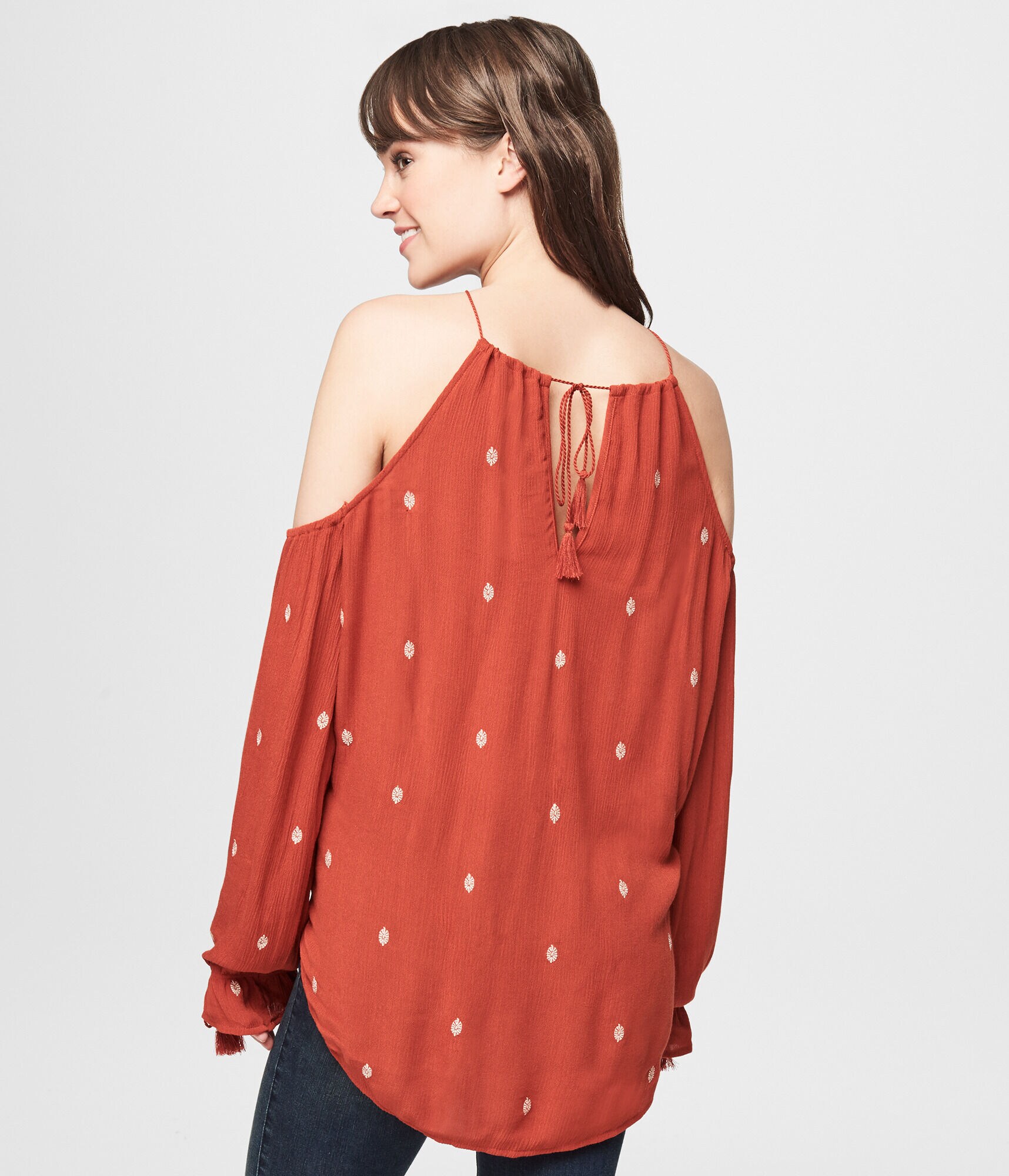 Embroidered Cold Shoulder Peasant Top