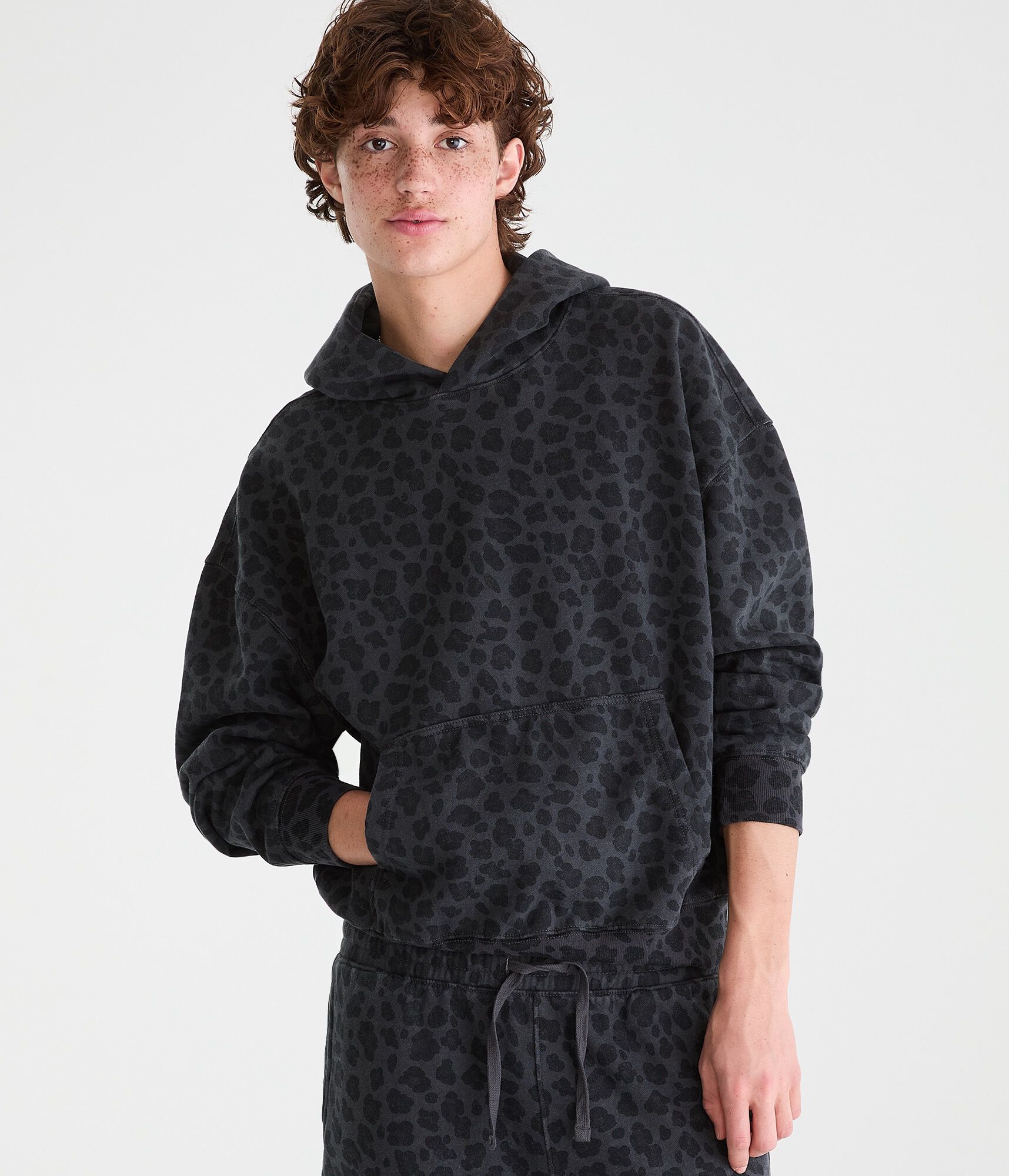 Cloud Soft Leopard Print Boxy Pullover Hoodie