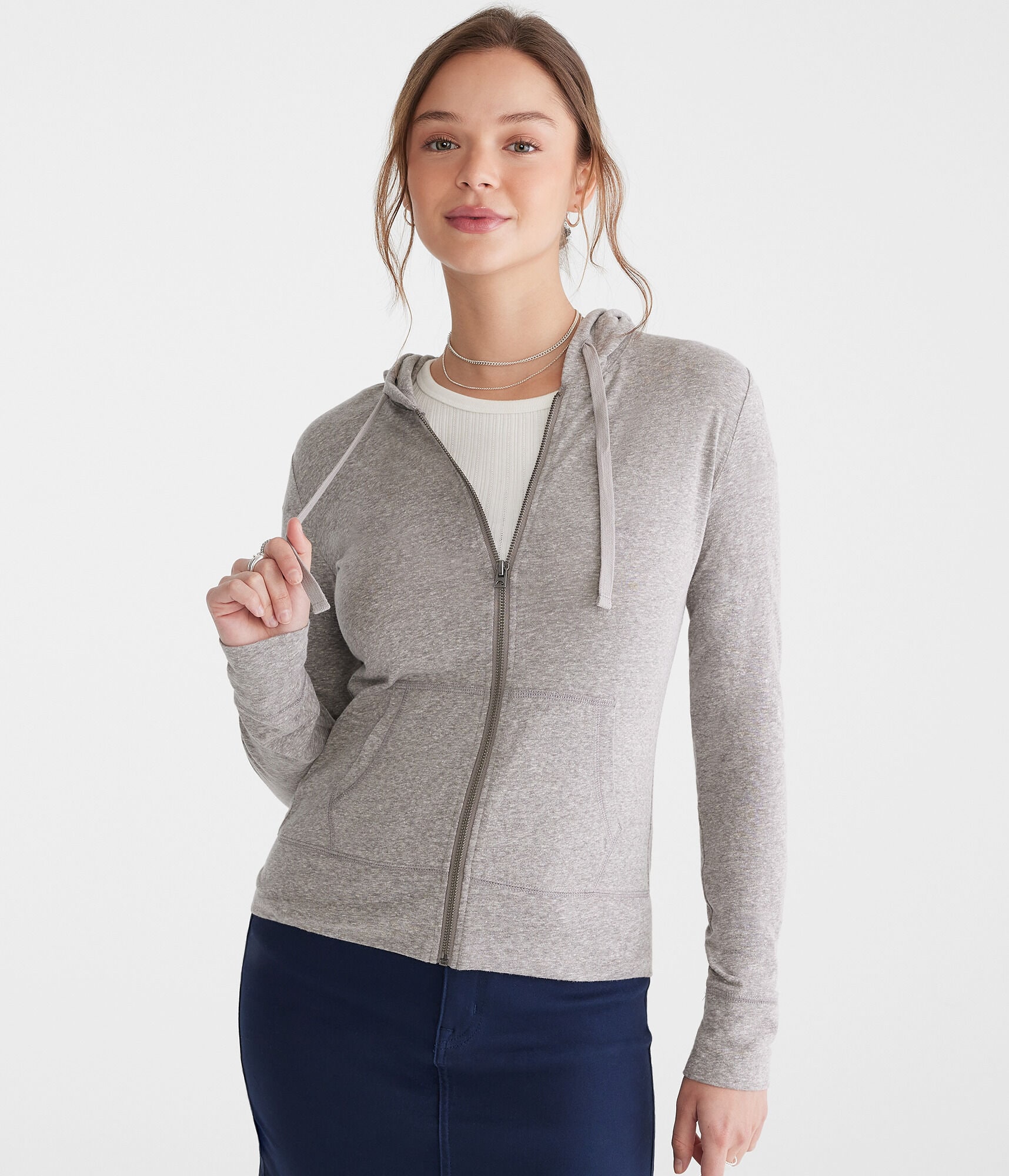 Solid Lightweight Full-Zip Hoodie