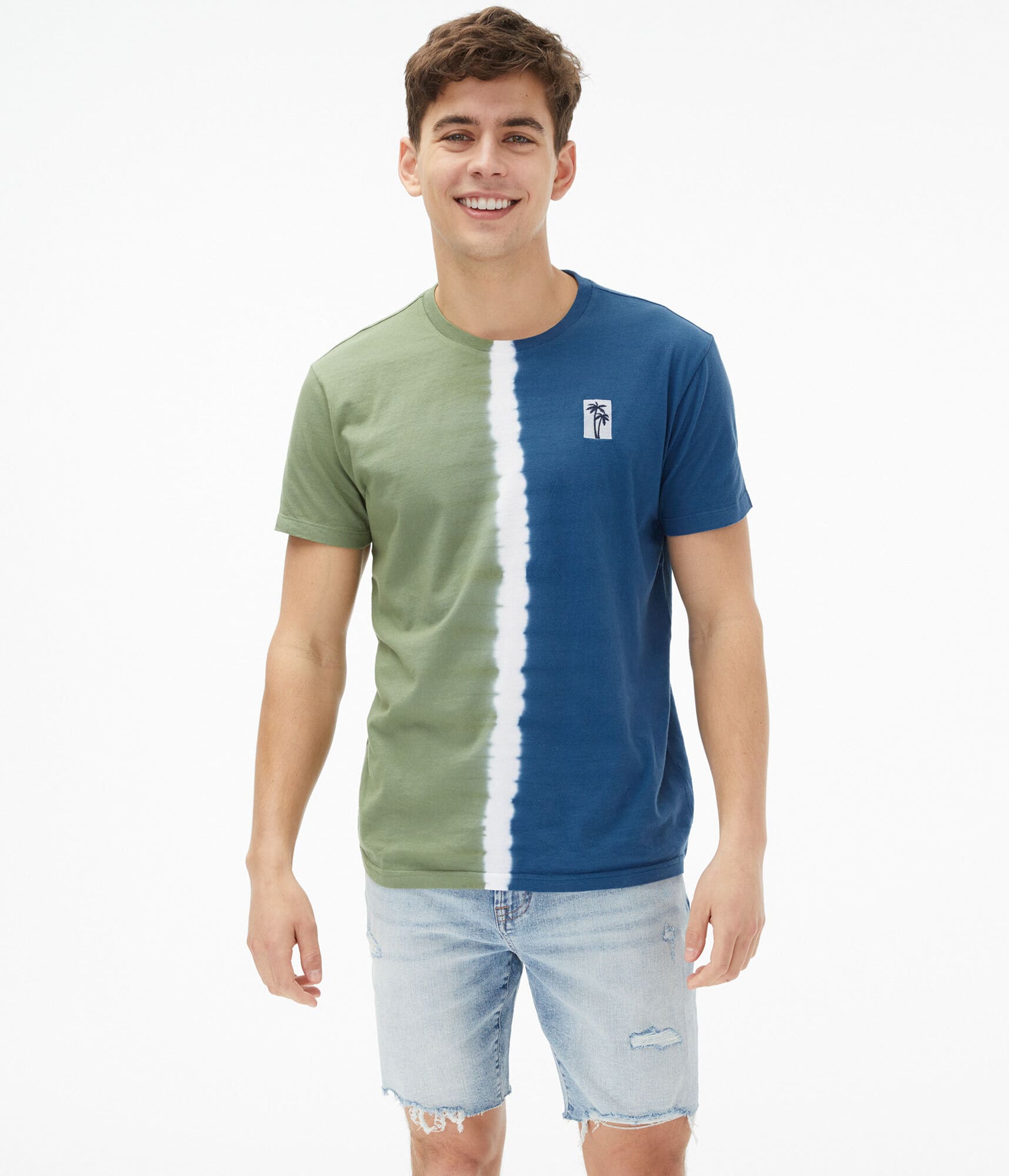 Palm Tree Colorblocked Tie-Dye Graphic Tee
