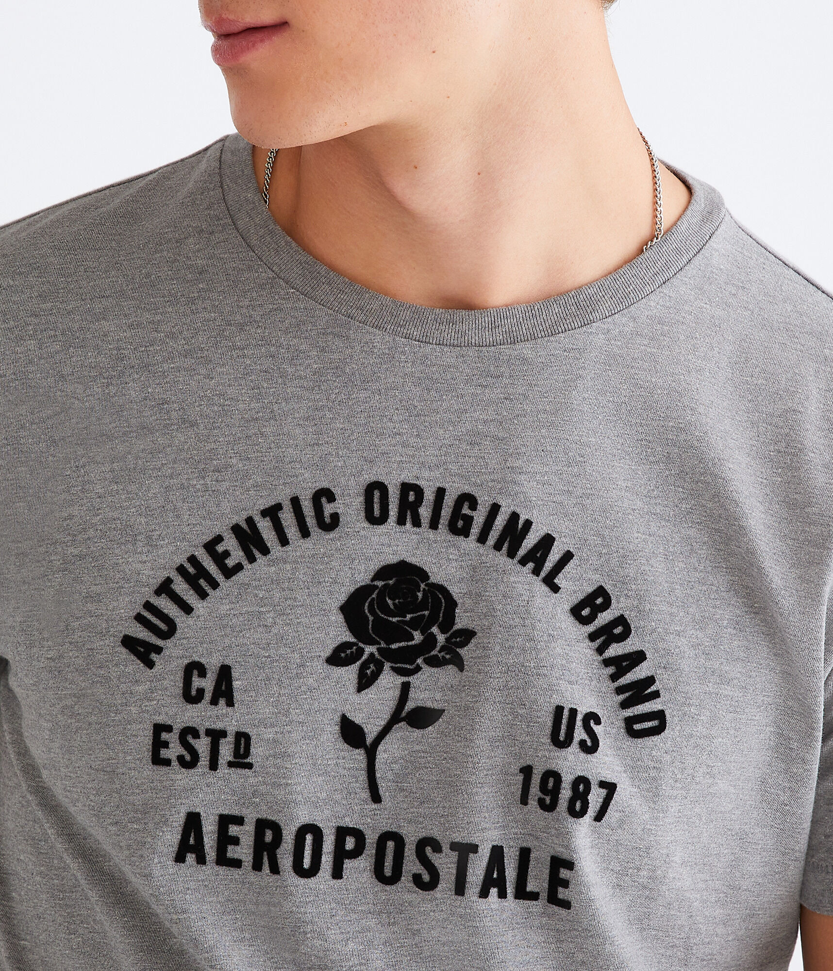 Aeropostale Rose Flocked Graphic Tee