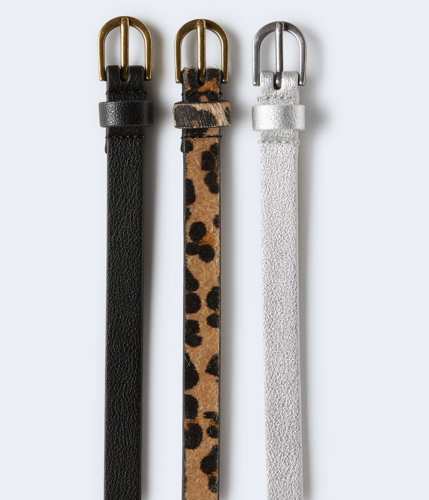 Faux Leather Leopard Skinny Belt 3-Pack