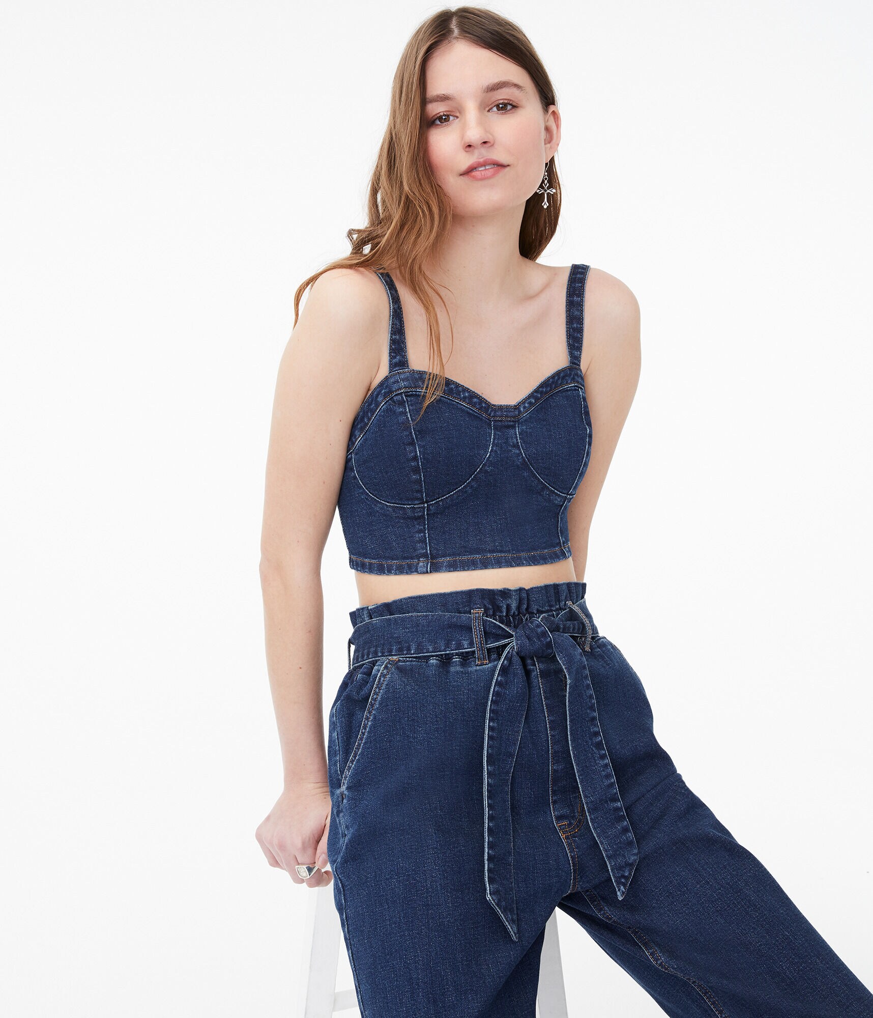 denim crop top shirt