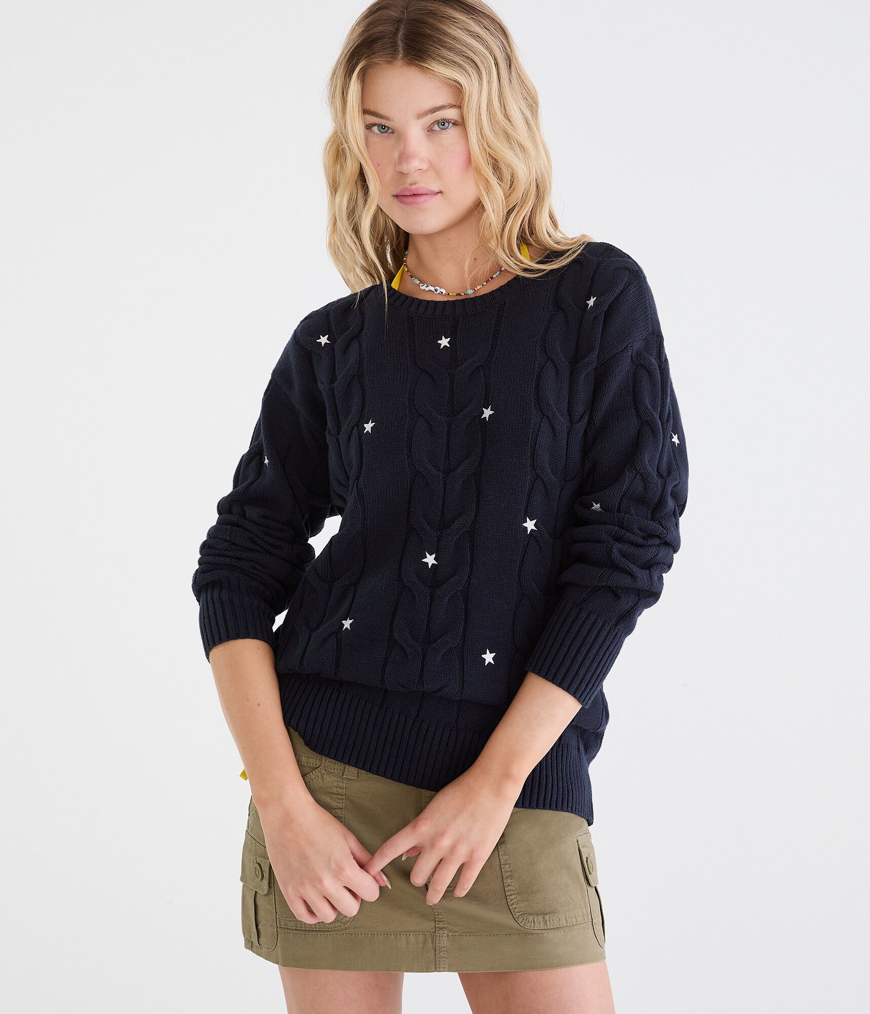 Stars Oversized Cable Crew Sweater