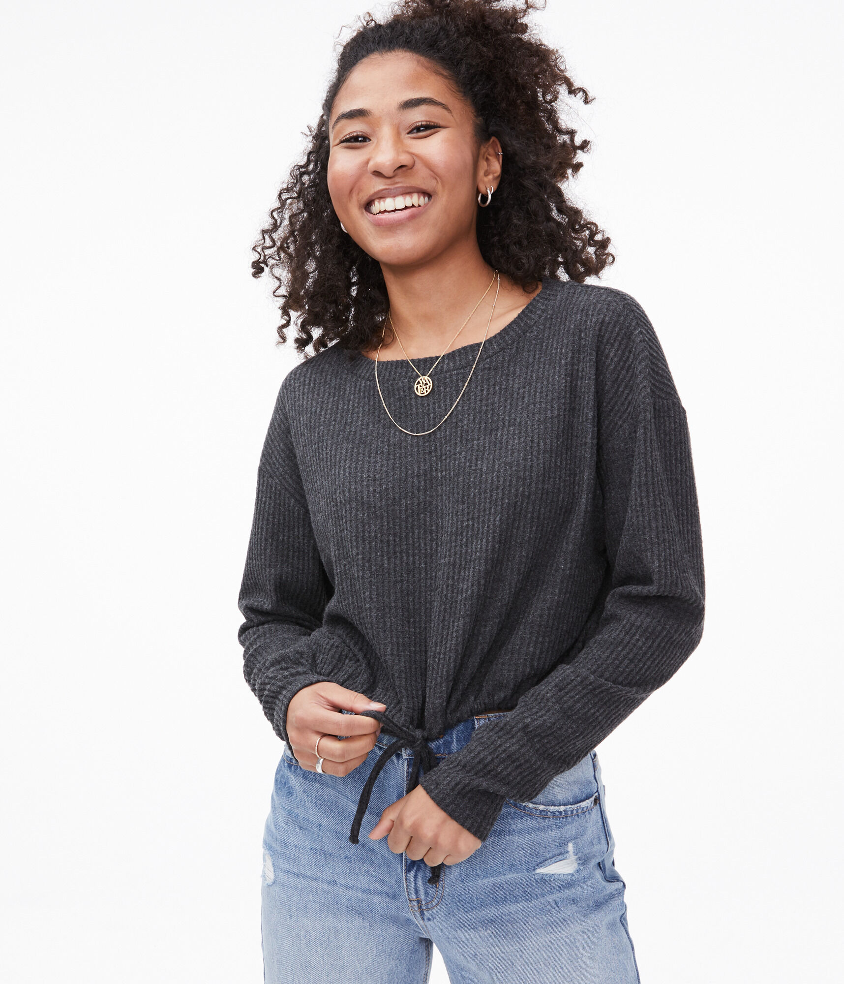 Long Sleeve Seriously Soft Cinched Crew Crop Top