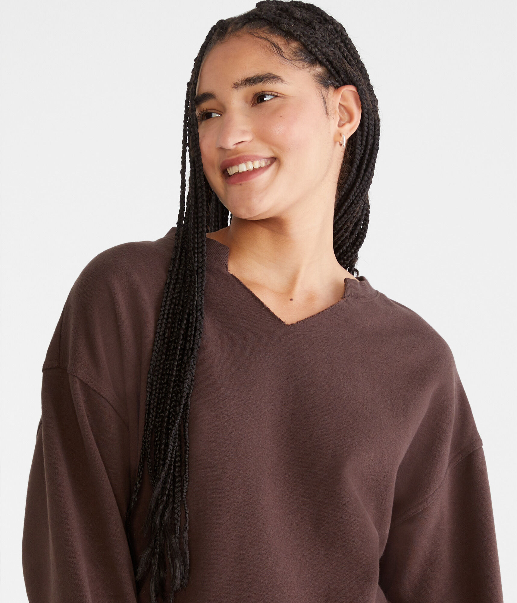 Solid Notch-Neck Sweatshirt