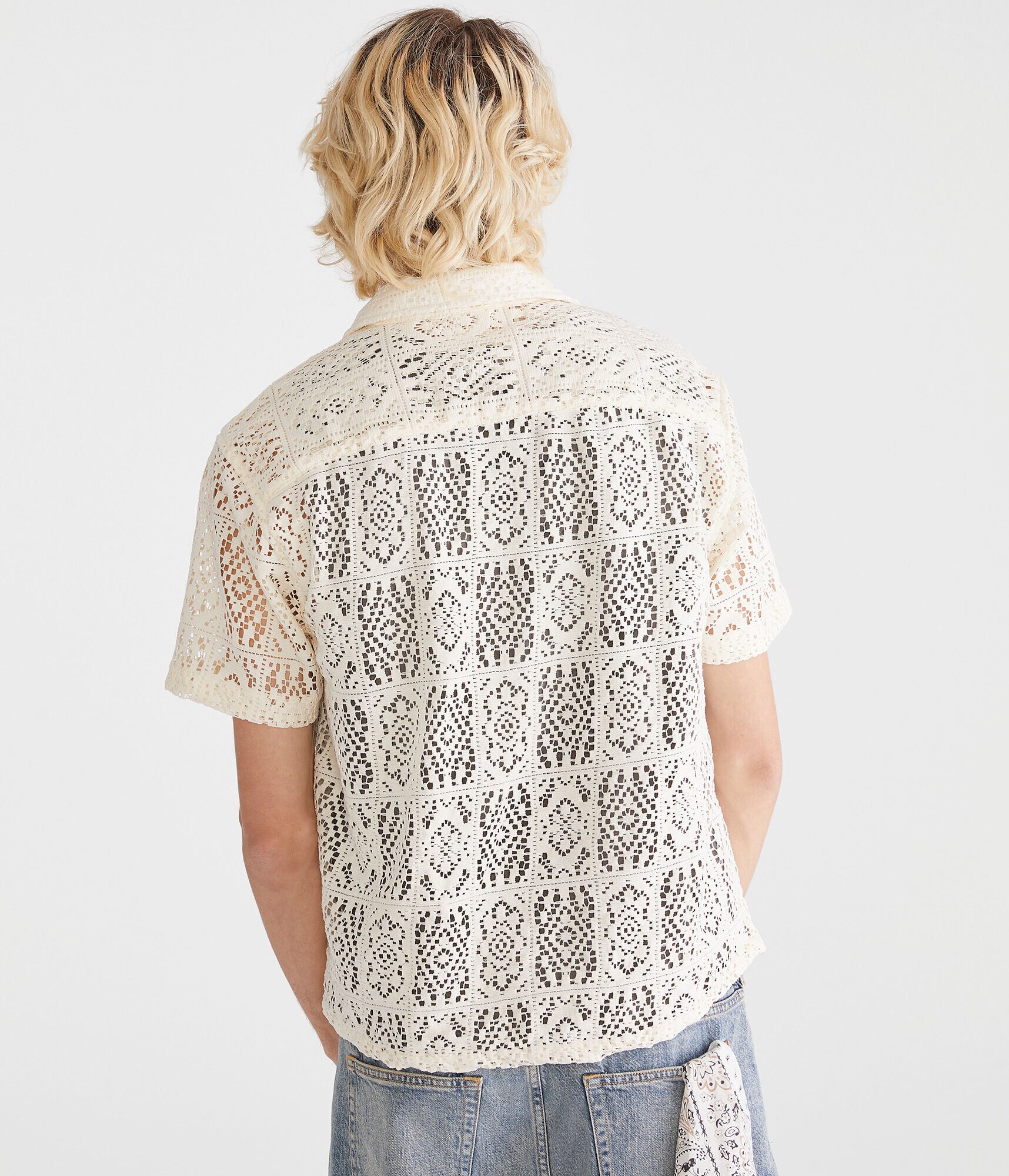 Short Sleeve Lace Boxy Camp Shirt