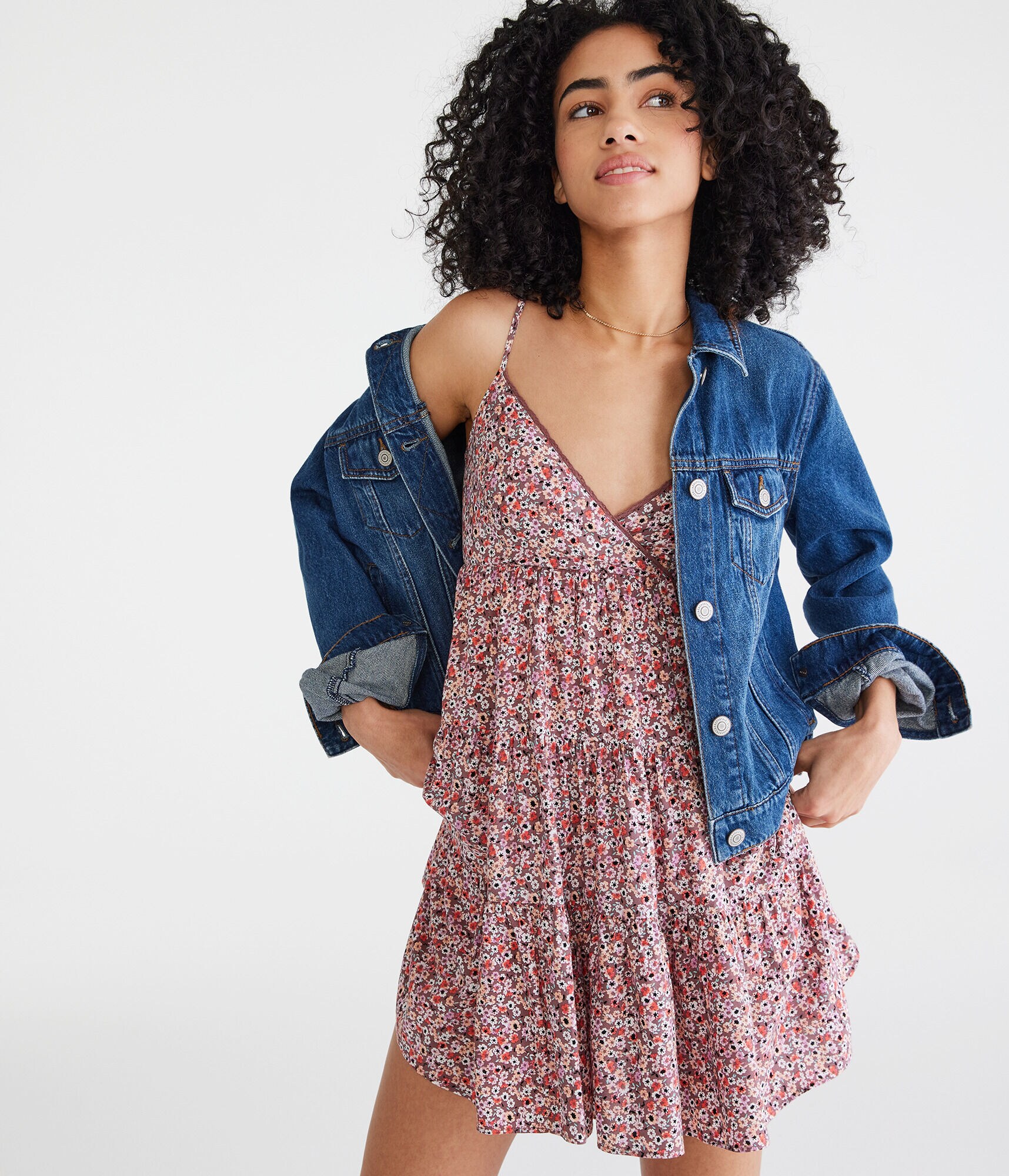 Floral V-Neck Crossover Babydoll Dress