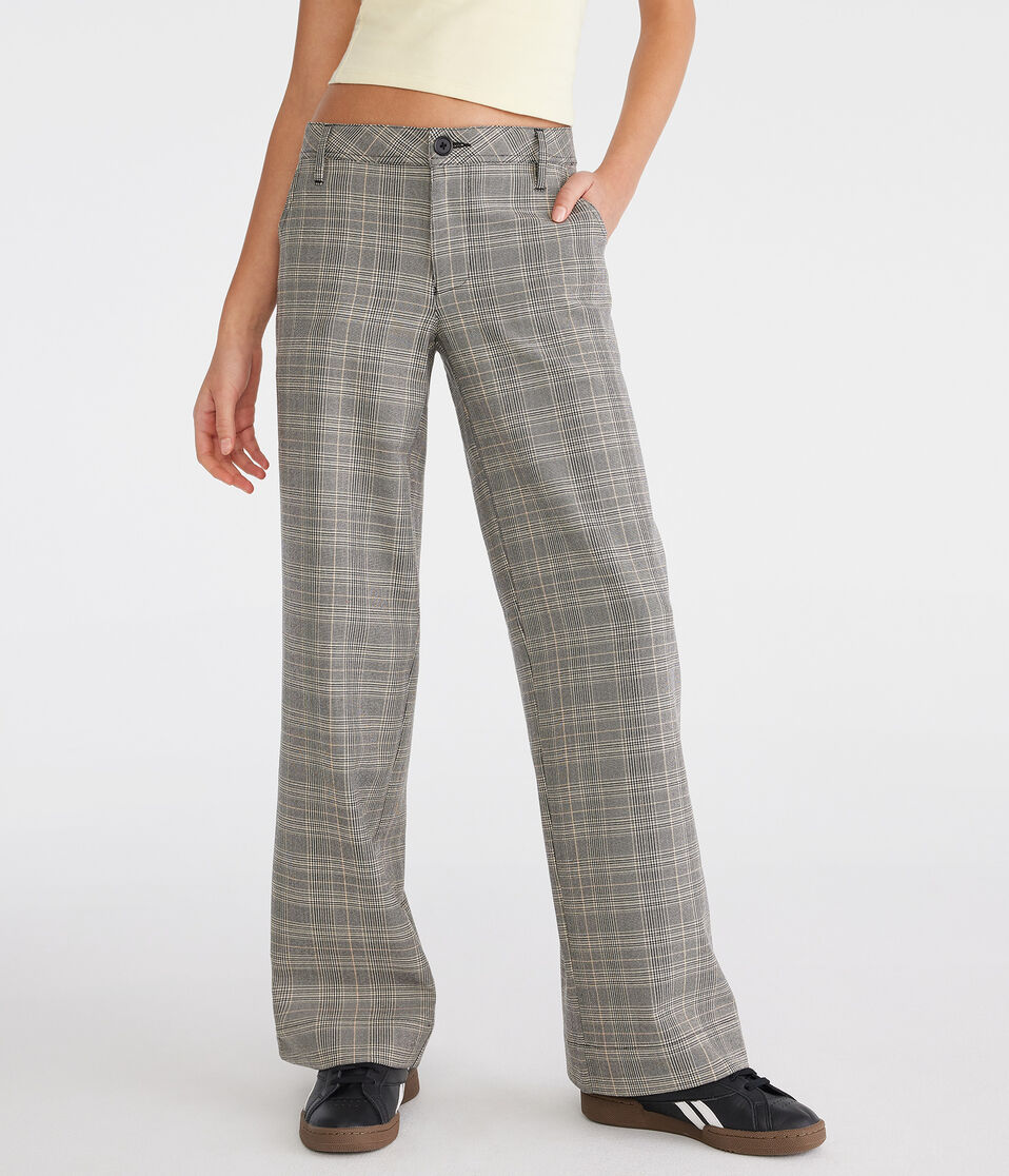 Low-Rise Houndstooth Wide Leg Trousers