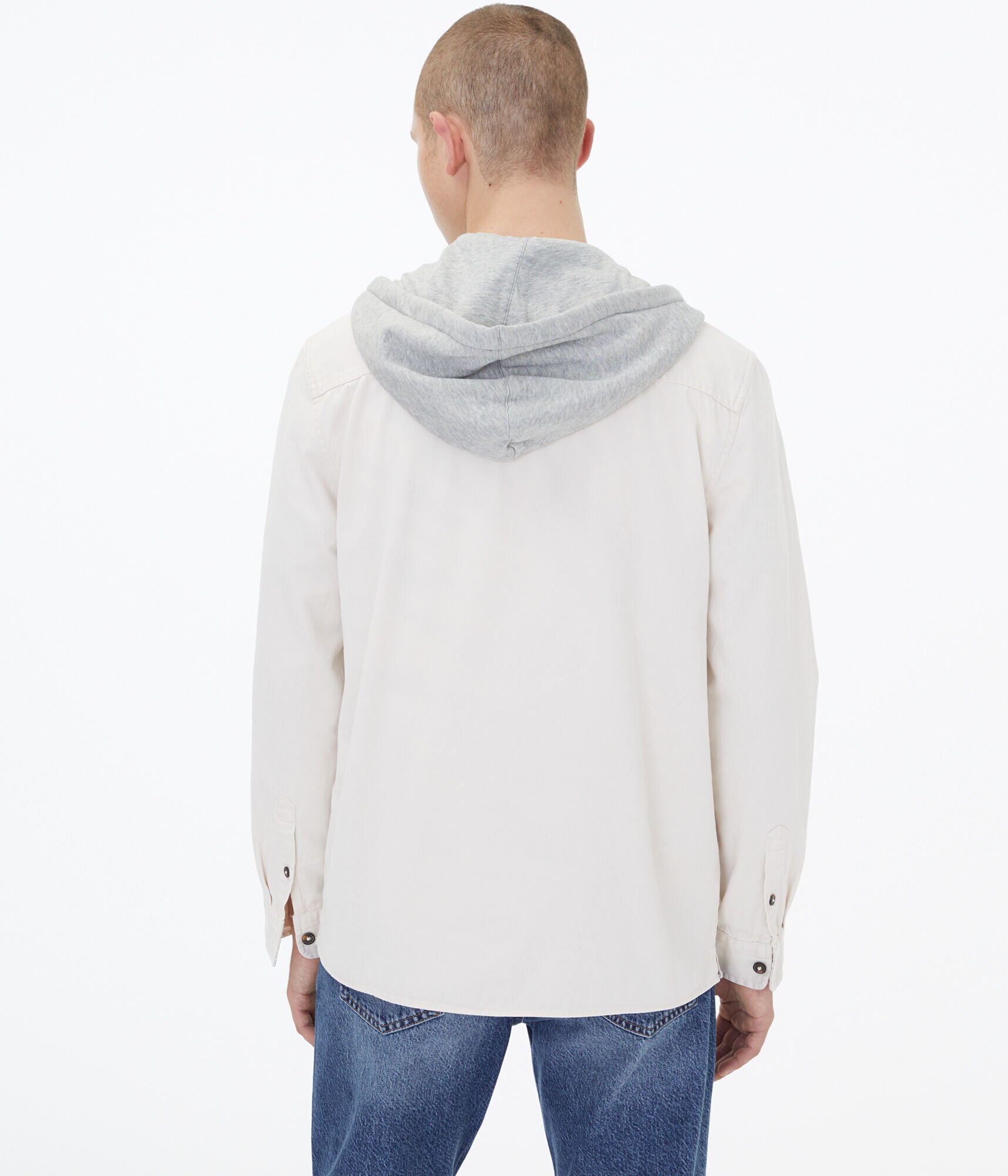 Long Sleeve Hooded Twill Button-Down Shirt