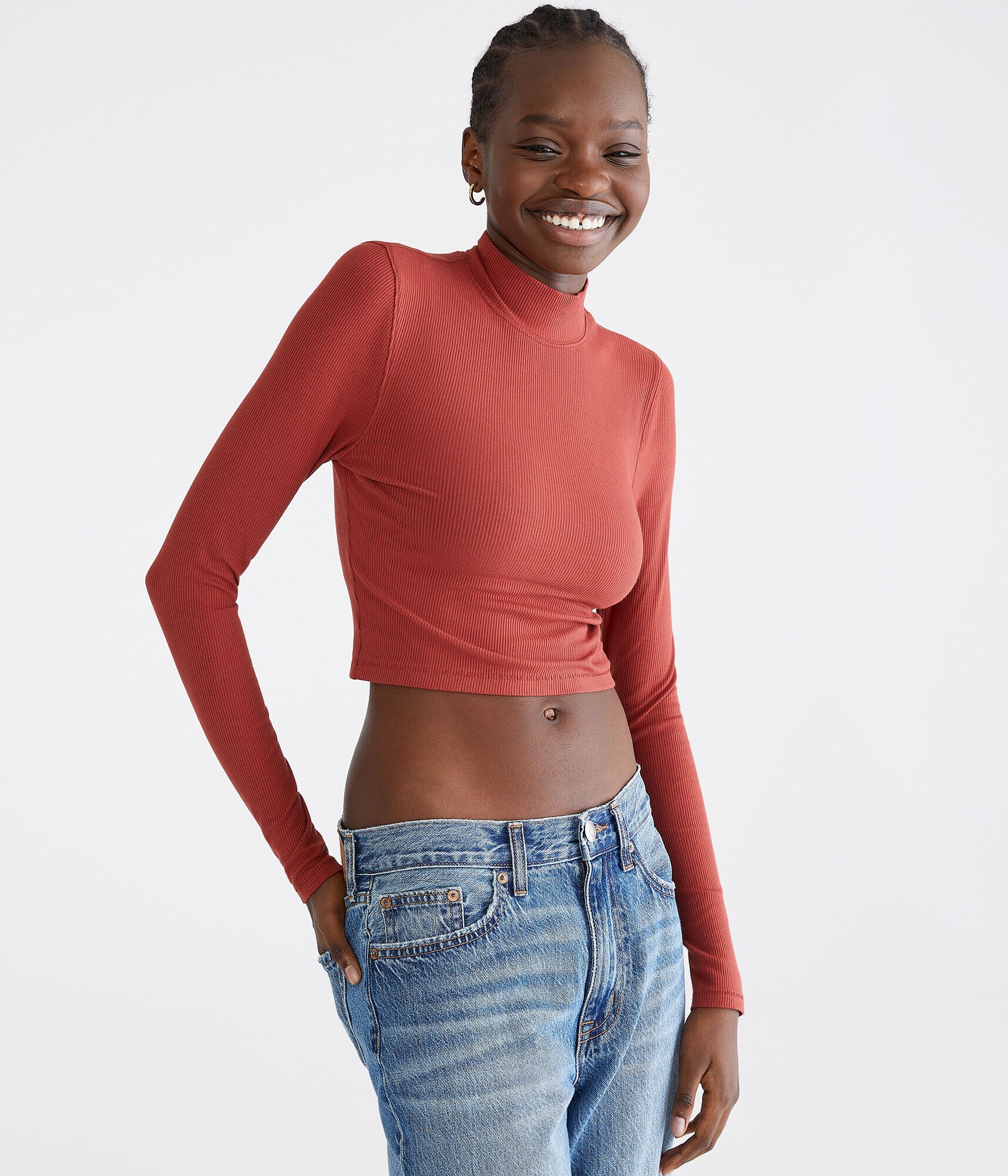 Long Sleeve Mock-Neck Cropped Top