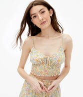 Floral Tie-Front Smocked Cropped Cami