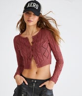 Long Sleeve Cropped Pointelle Cardigan