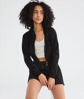 Solid Cropped Full-Zip Hoodie