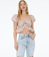 Floral Puff Sleeve Crop Top