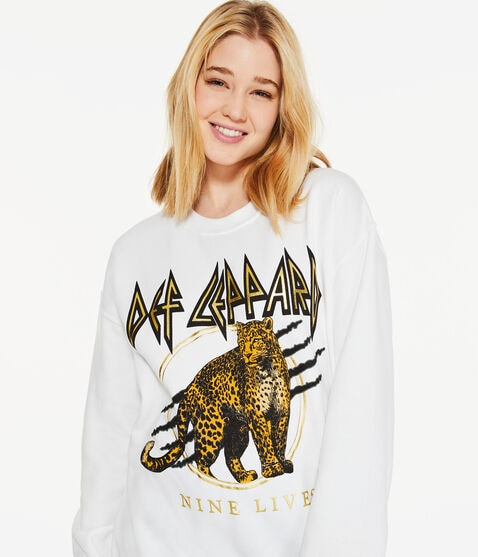 Def Leppard Nine Lives Oversized Crew Sweatshirt Def Leppard Nine Lives Oversized Crew Sweatshirt