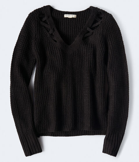 Shimmer Cutout V-Neck Sweater Shimmer Cutout V-Neck Sweater