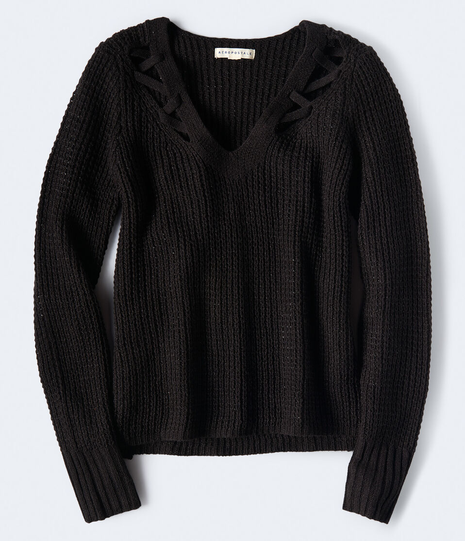 Shimmer Cutout V-Neck Sweater