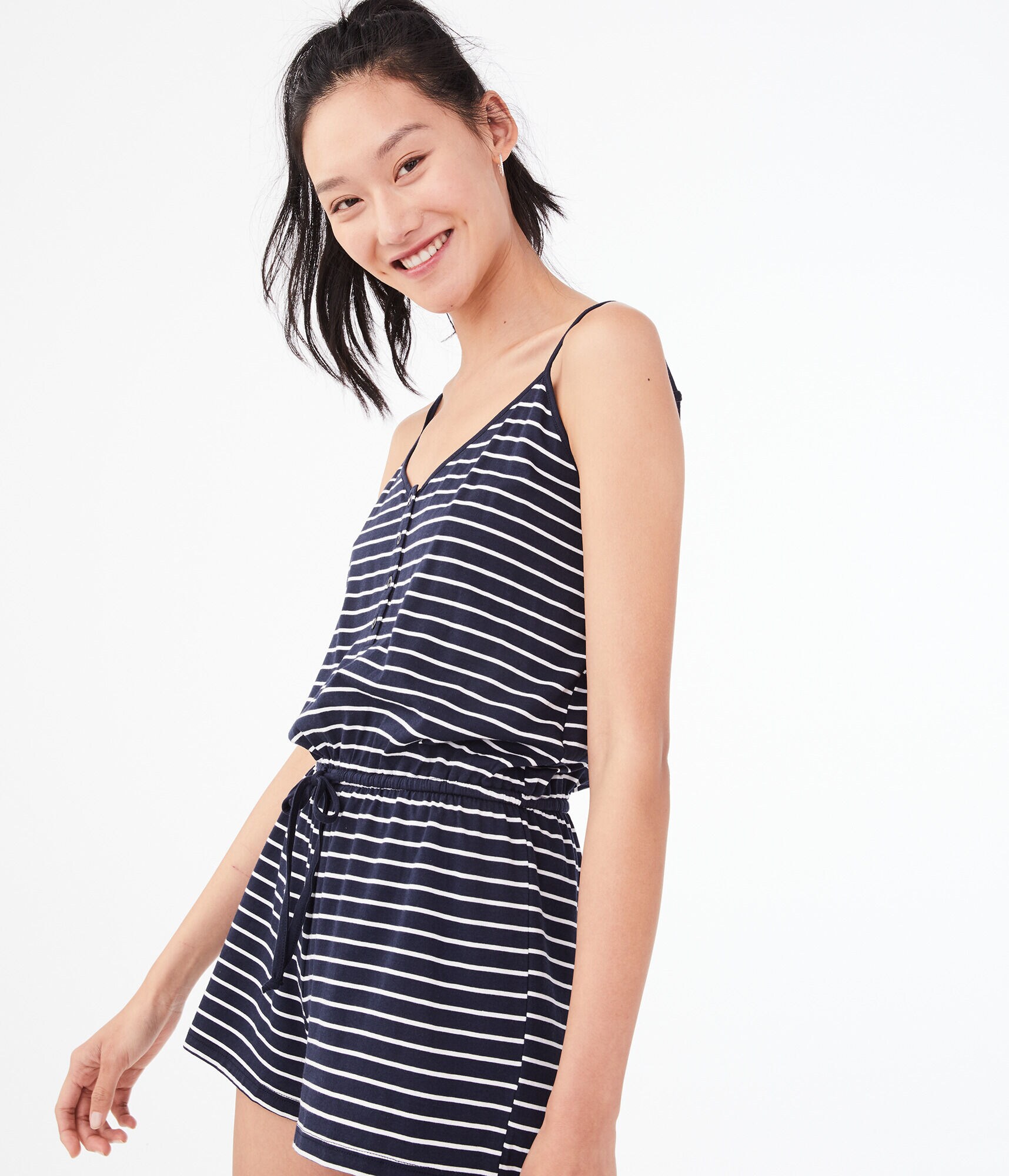 Thin Stripe Button Romper