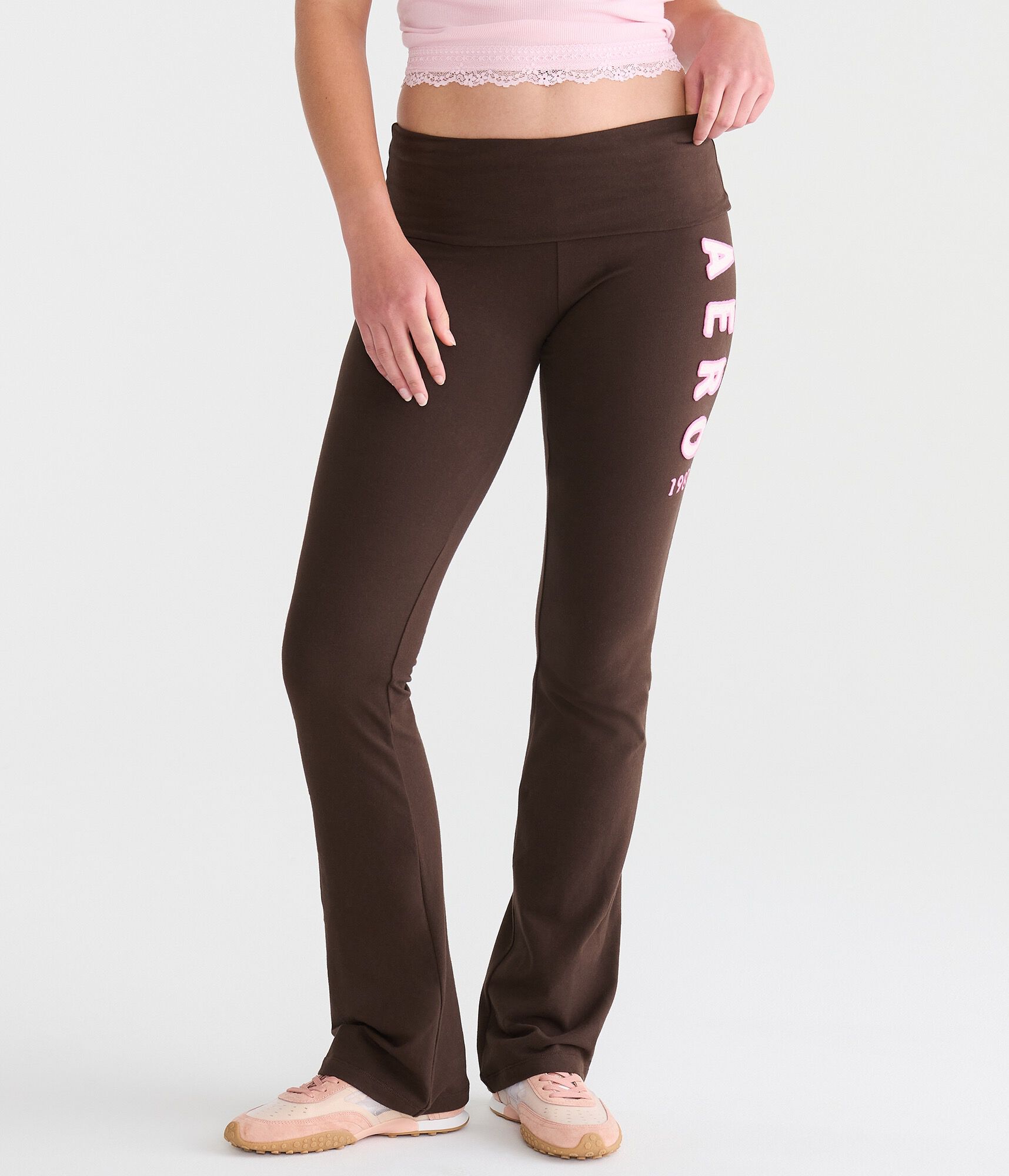 Aero Logo Mid-Rise Fold-Over Flare Pants