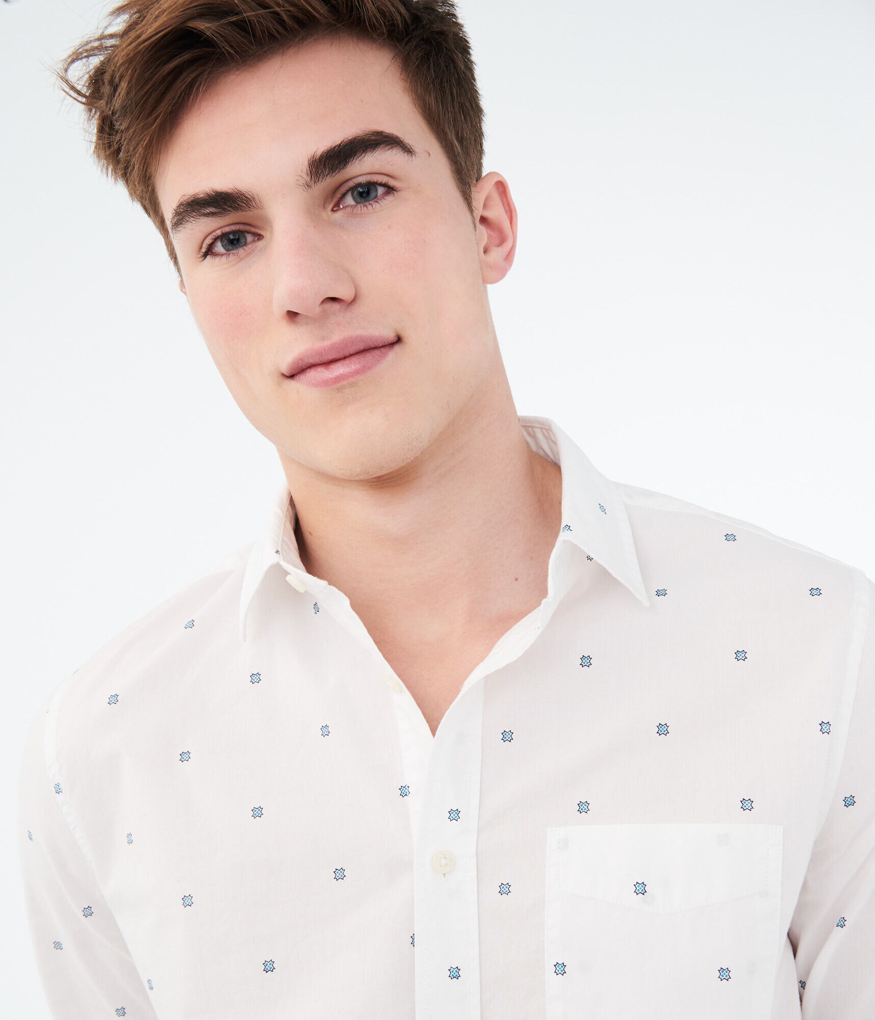 Long Sleeve Geo Print Woven Shirt