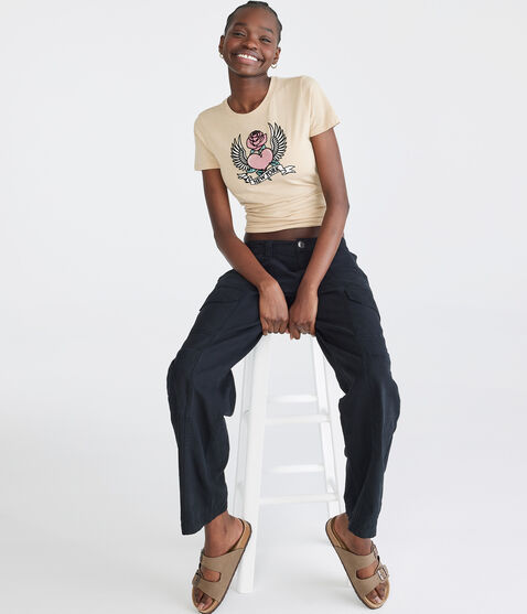 Winged Heart Rose Flocked Graphic Tee Winged Heart Rose Flocked Graphic Tee