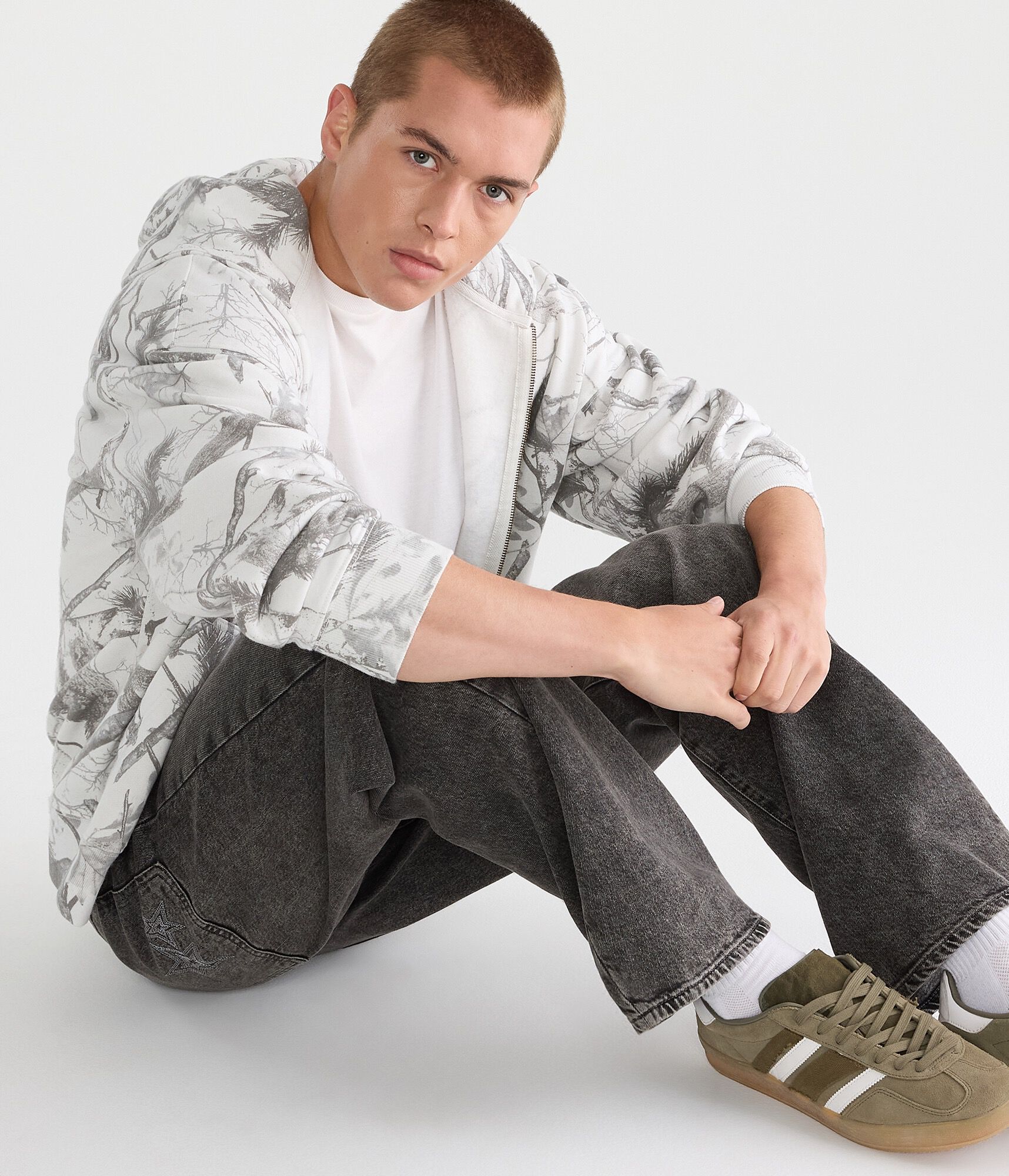 Cloud Soft Forest Camo Boxy Full-Zip Hoodie