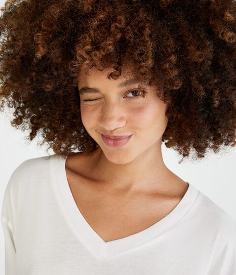 Long Sleeve Washed Loose Fit V-Neck Tee Long Sleeve Washed Loose Fit V-Neck Tee