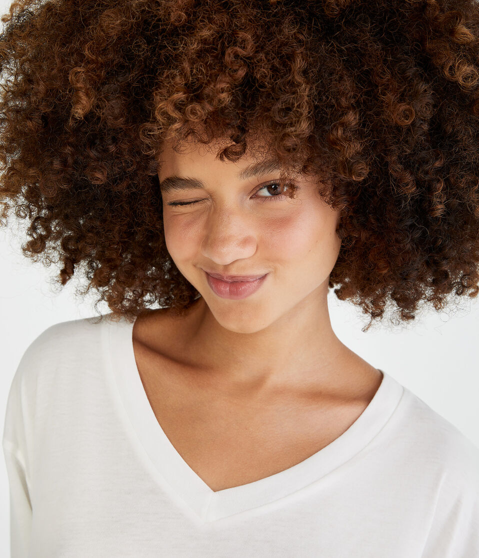 Long Sleeve Washed Loose Fit V-Neck Tee