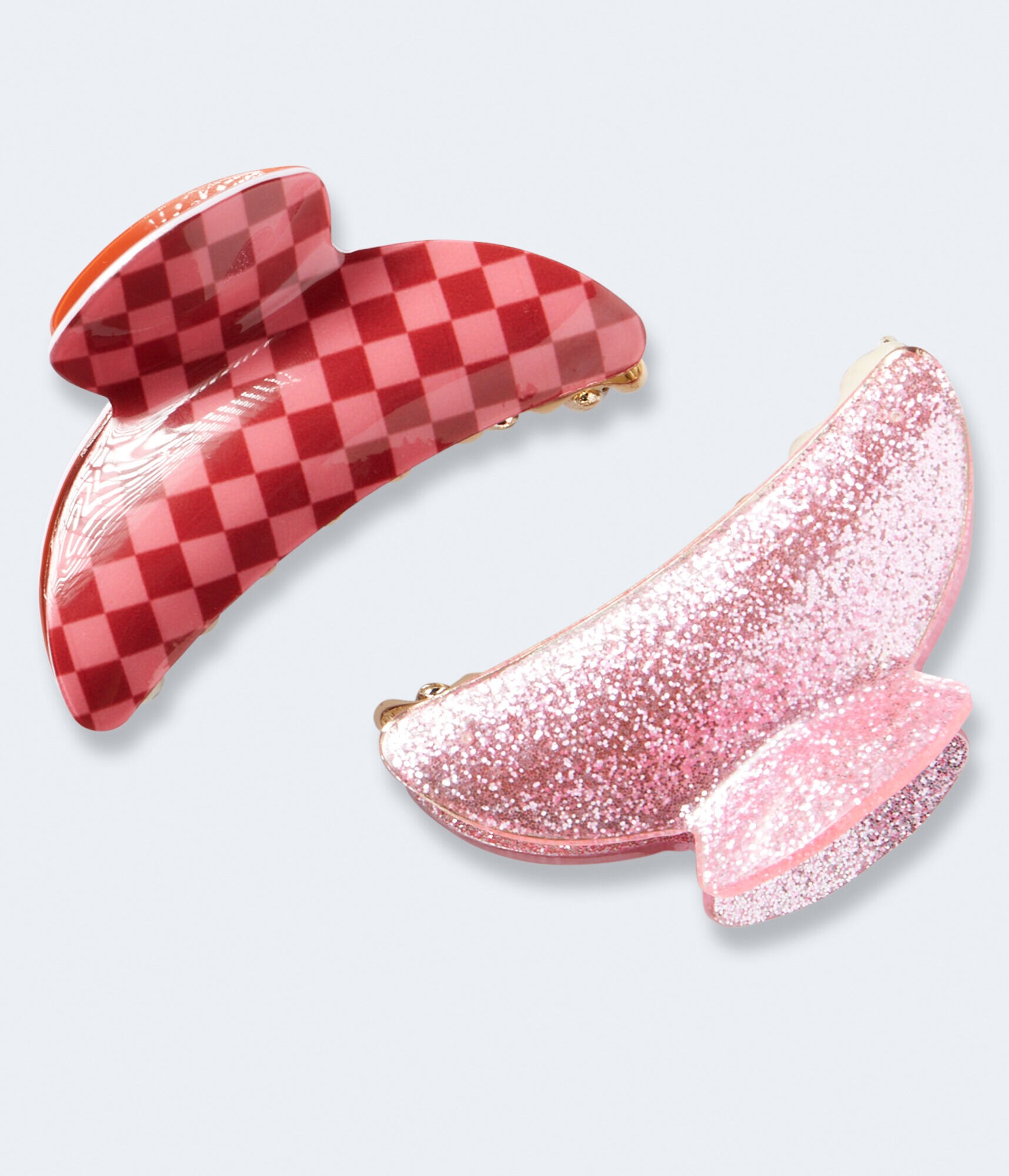 Glitter &amp; Checker Round Claw Hair Clip 2-Pack