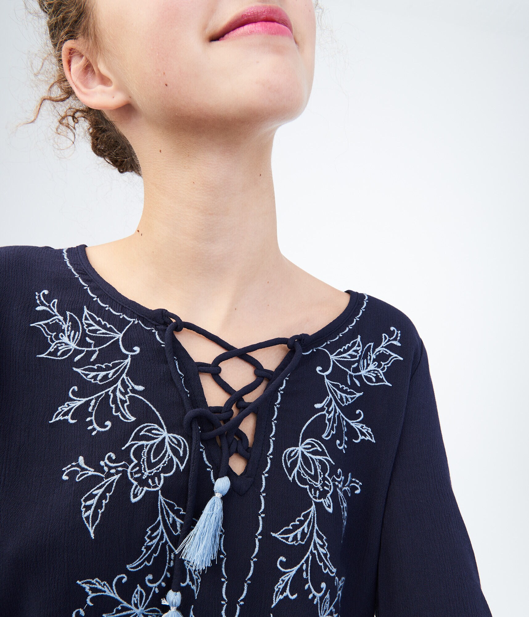 Long Sleeve Embroidered Peasant Top