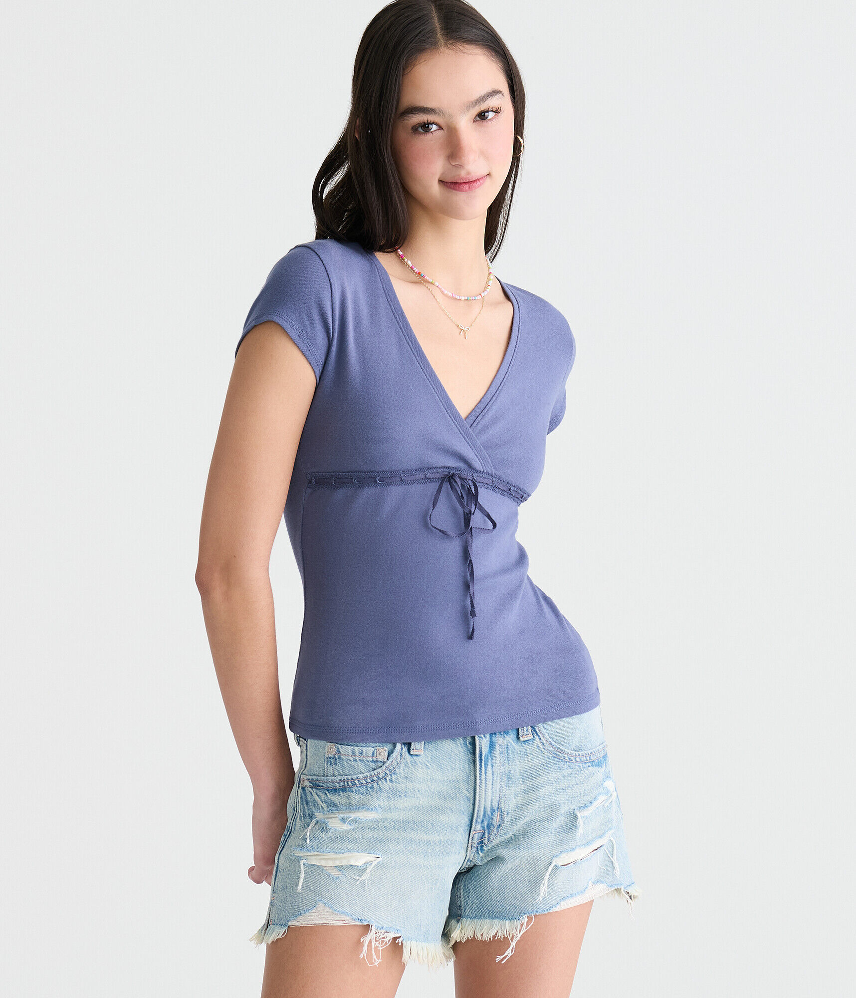 Seriously Soft Lace Crossover V-Neck Tee