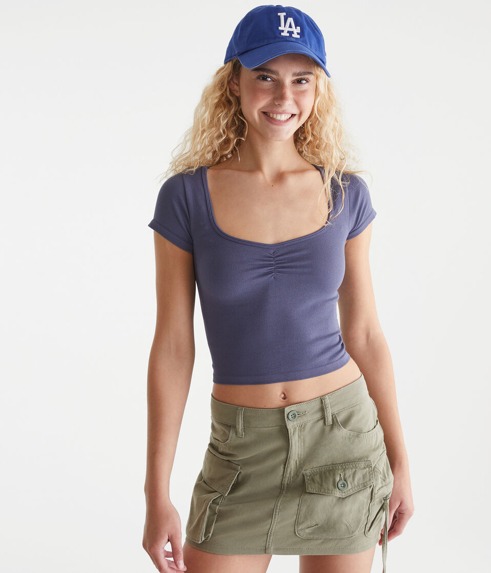 Buttery Soft Cropped Cinch-Front Tee