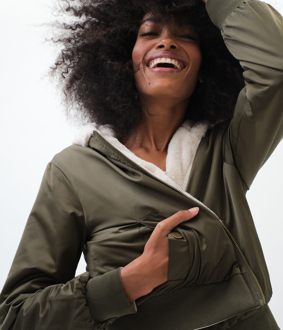 Reversible Woven & Faux Fur Hooded Jacket