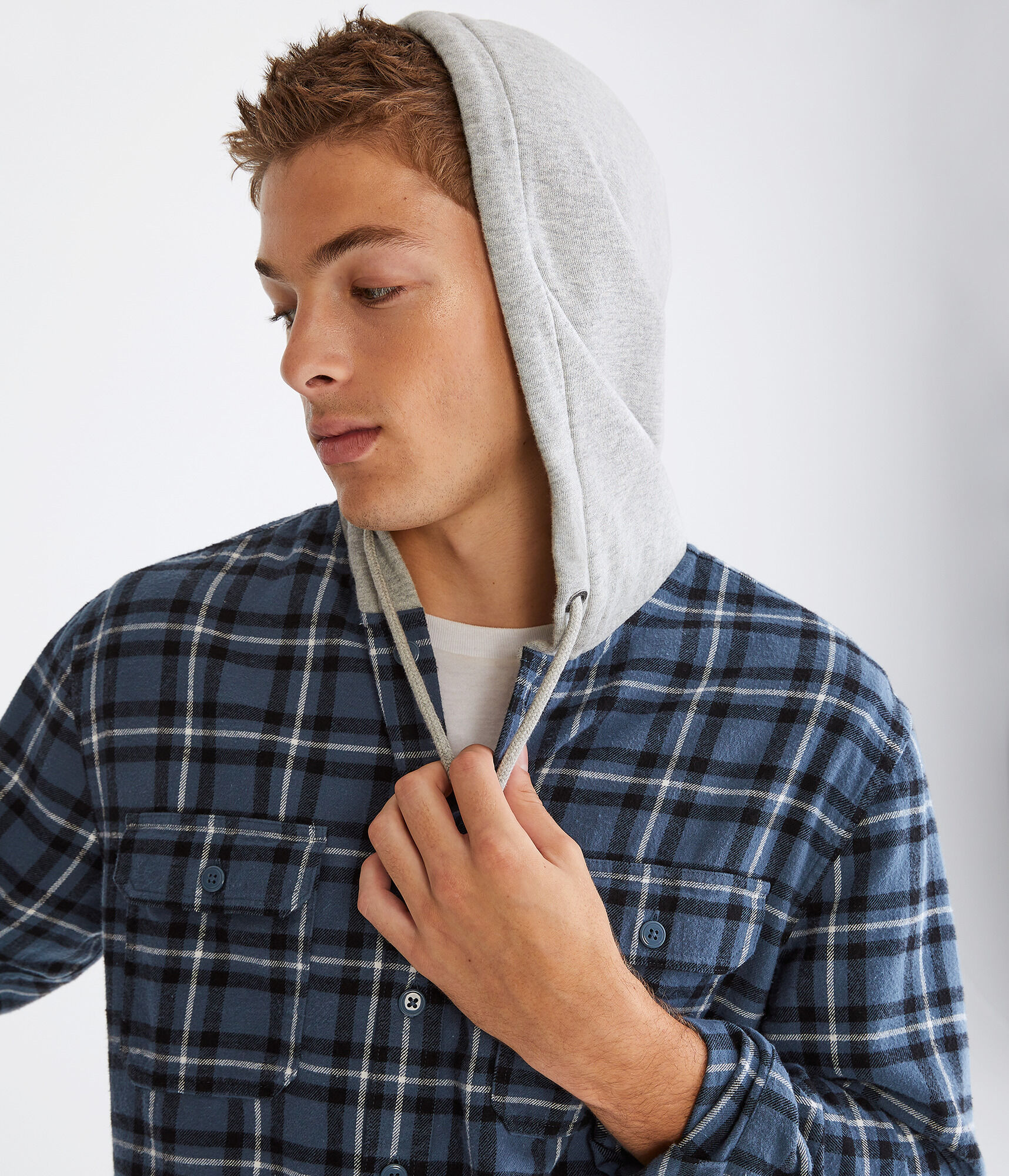Long Sleeve Plaid Hooded Flannel Shirt