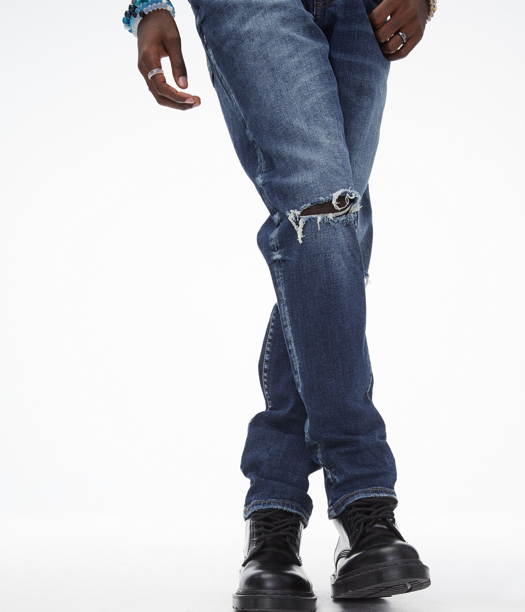 Slim Dark Wash Destroyed Stretch Jean