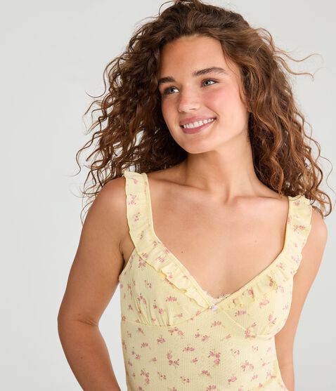 Floral Ruffle Pointelle Sleep Cami Floral Ruffle Pointelle Sleep Cami