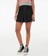 Pleated High-Waisted Faux Leather Skirt