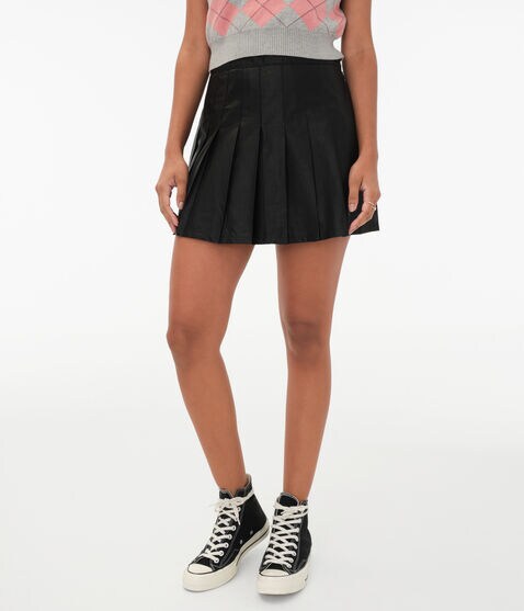 Pleated High-Waisted Faux Leather Skirt Pleated High-Waisted Faux Leather Skirt